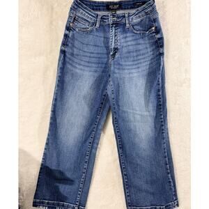 Judy Blue Wide Leg Jeans JB88592 Size 7/28 Mid Wash Raw Hem Excellent